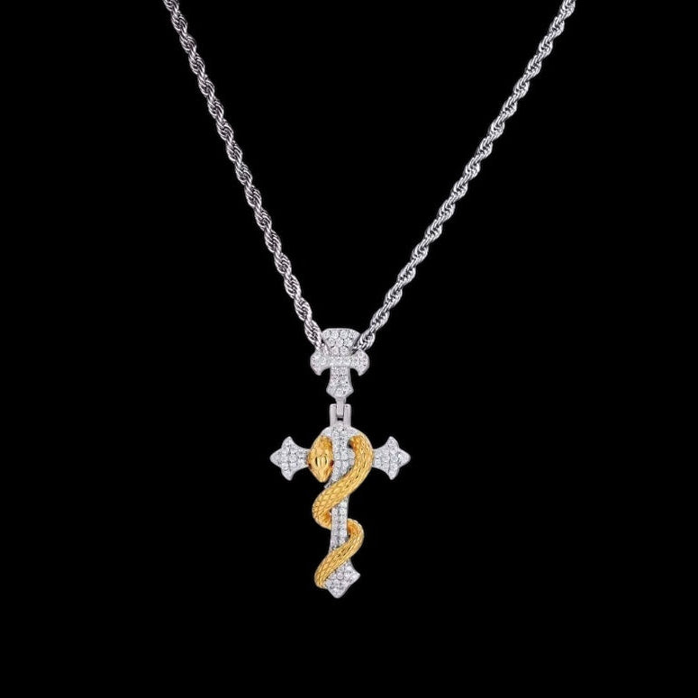 Pendentif Croix X Serpent En Moissanite - Solitaire