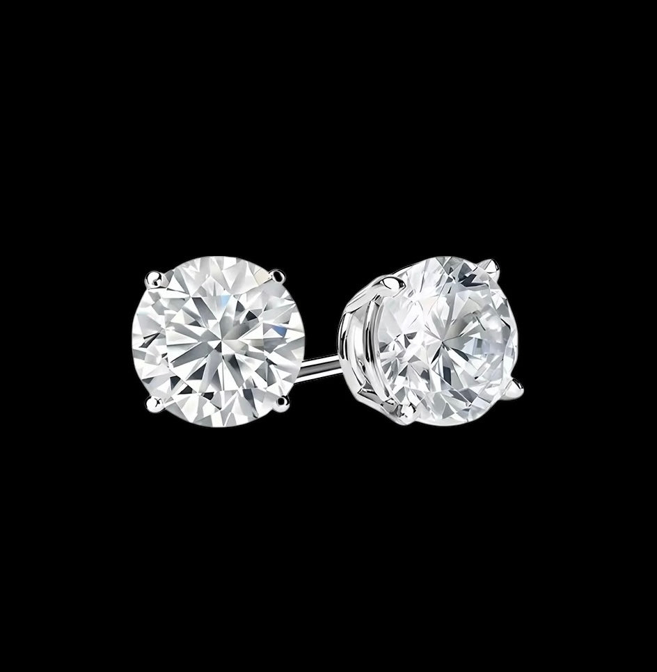 Studs Coupe Ronde En Moissanite - Solitaire