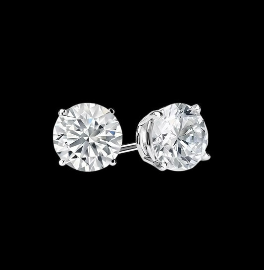 Studs Coupe Ronde En Moissanite - Solitaire