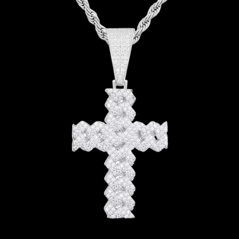 Pendentif Cuban Link Cross En Moissanite - Solitaire