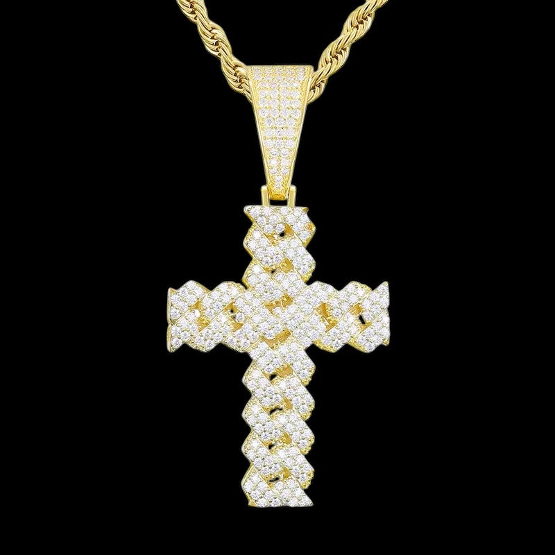 Pendentif Cuban Link Cross En Moissanite - Solitaire