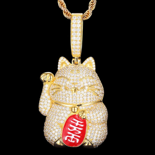 Pendentif Maneki Fortune En Moissanite - Solitaire