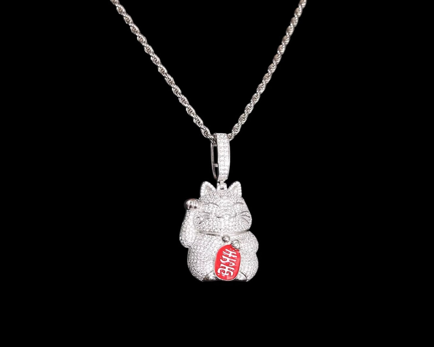 Pendentif Maneki Fortune En Moissanite - Solitaire