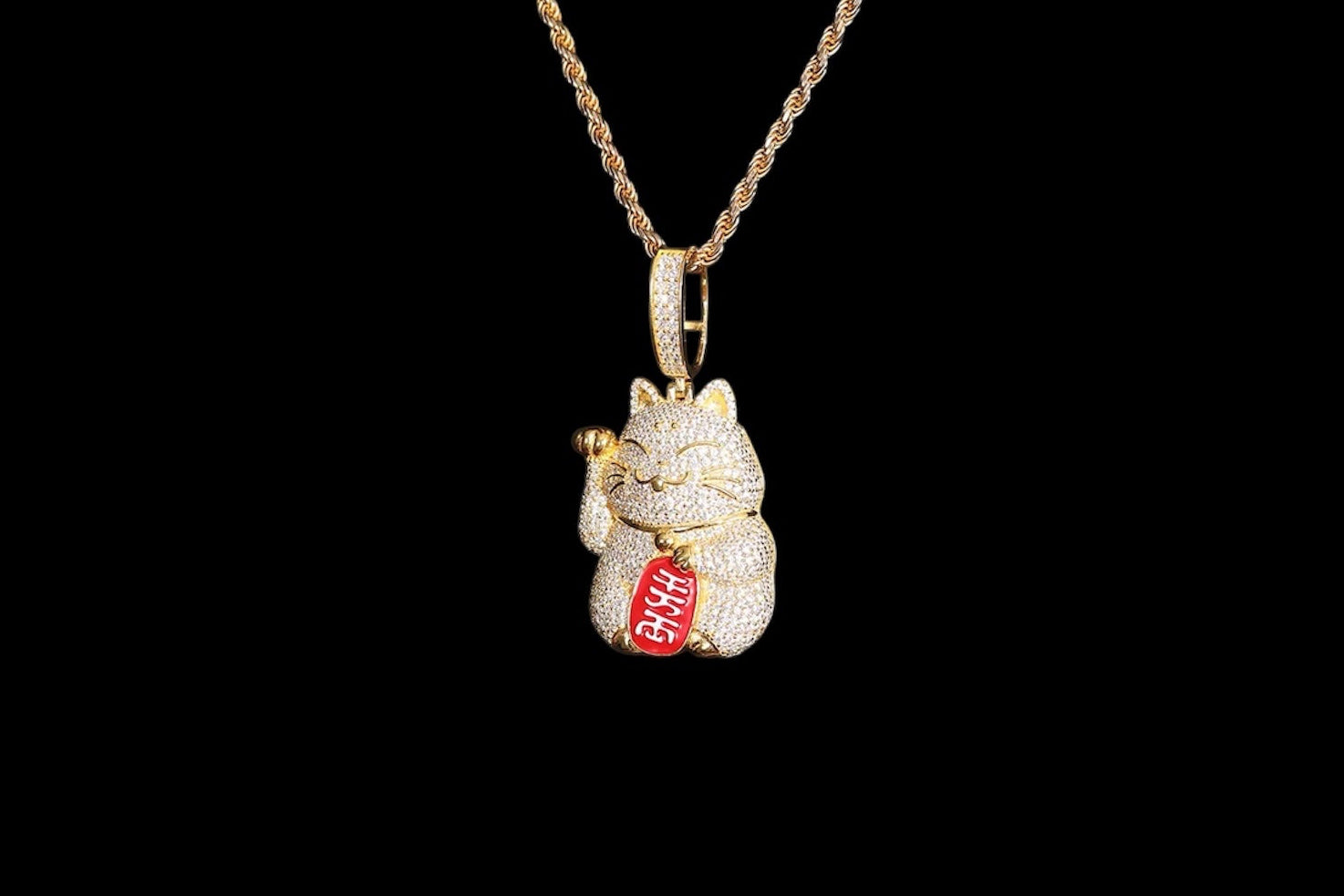 Pendentif Maneki Fortune En Moissanite - Solitaire