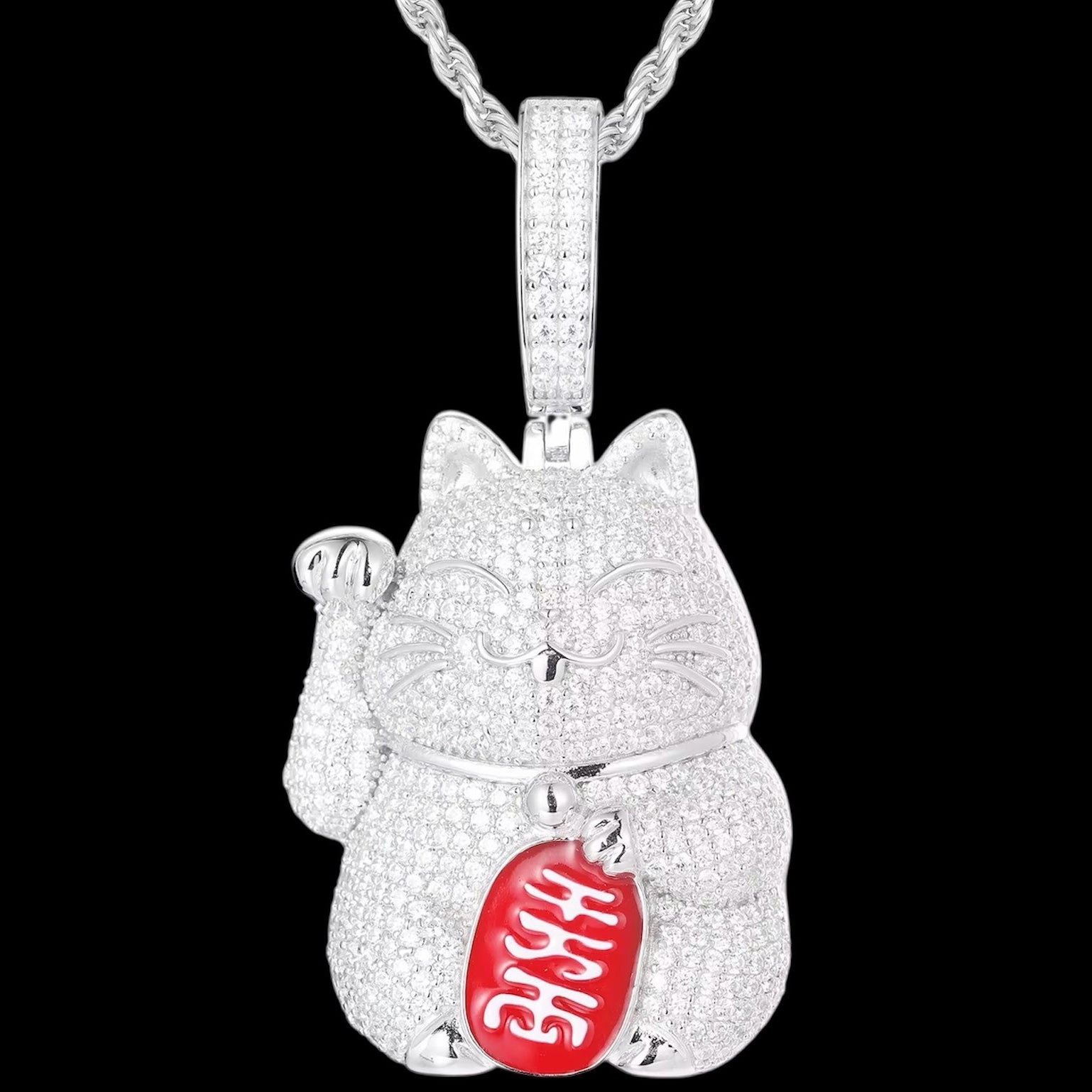 Pendentif Maneki Fortune En Moissanite - Solitaire