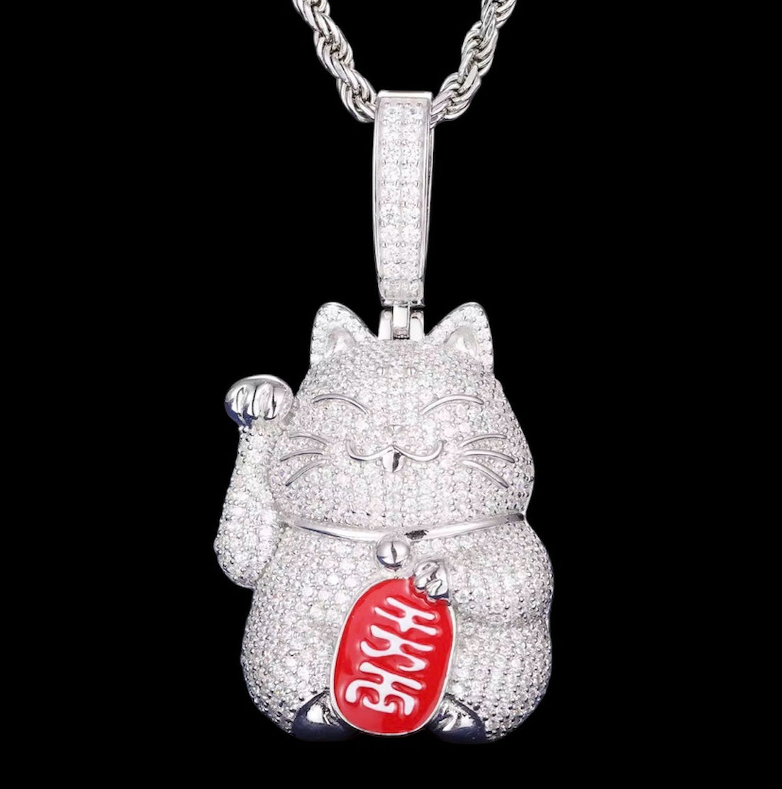 Pendentif Maneki Fortune En Moissanite - Solitaire