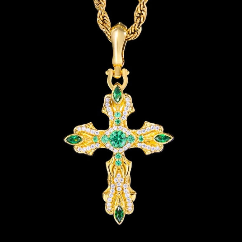 Pendentif Royal Emerald Cross En Moissanite - Solitaire