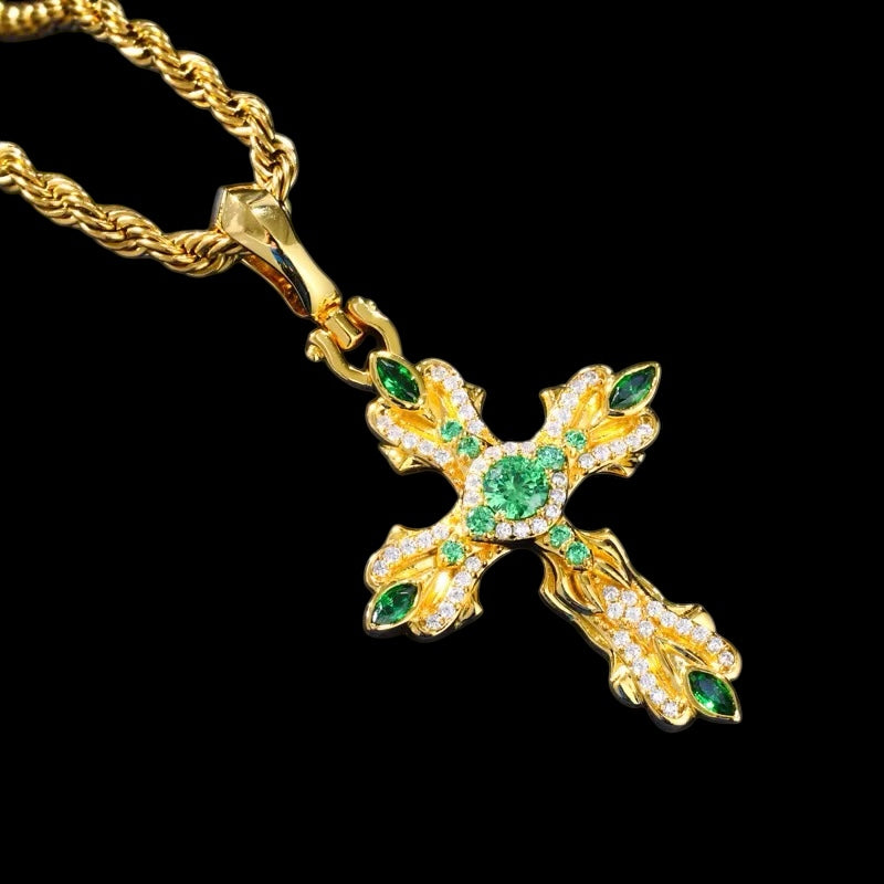 Pendentif Royal Emerald Cross En Moissanite - Solitaire