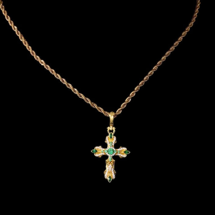 Pendentif Royal Emerald Cross En Moissanite - Solitaire