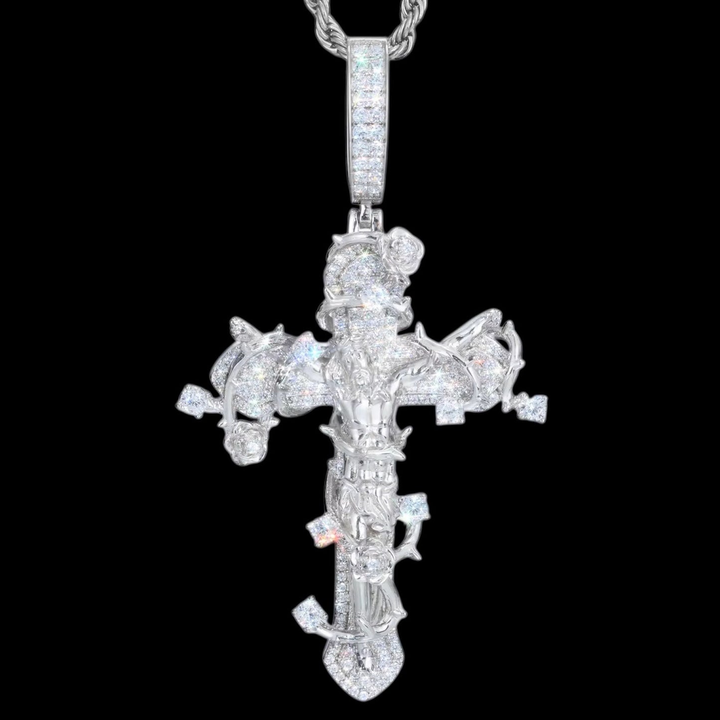Pendentif Croix Royale Épine Sacrée En Moissanite - Solitaire
