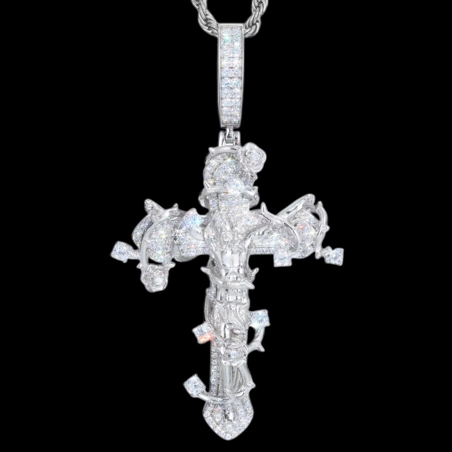 Pendentif Croix Royale Épine Sacrée En Moissanite - Solitaire
