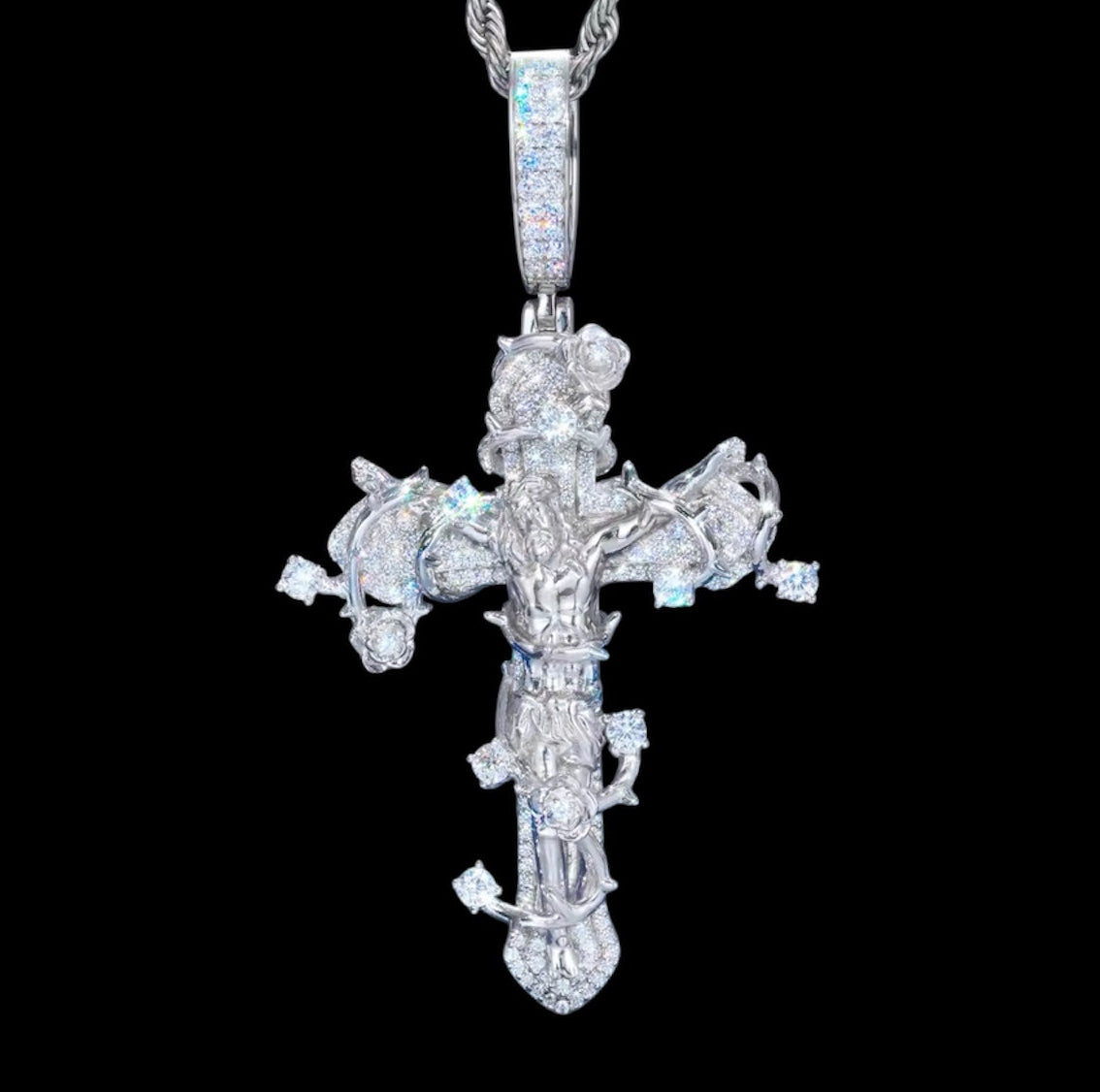 Pendentif Croix Royale Épine Sacrée En Moissanite - Solitaire