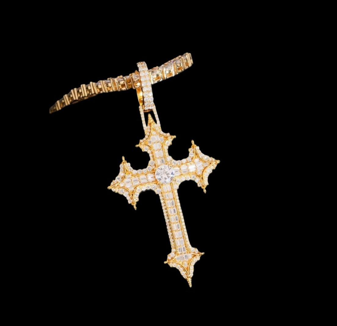 Pendentif Royal Baguette Cross En Moissanite - Solitaire