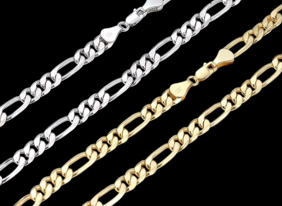 Chaîne Figaro Diamond Cut En Argent S925 - Solitaire