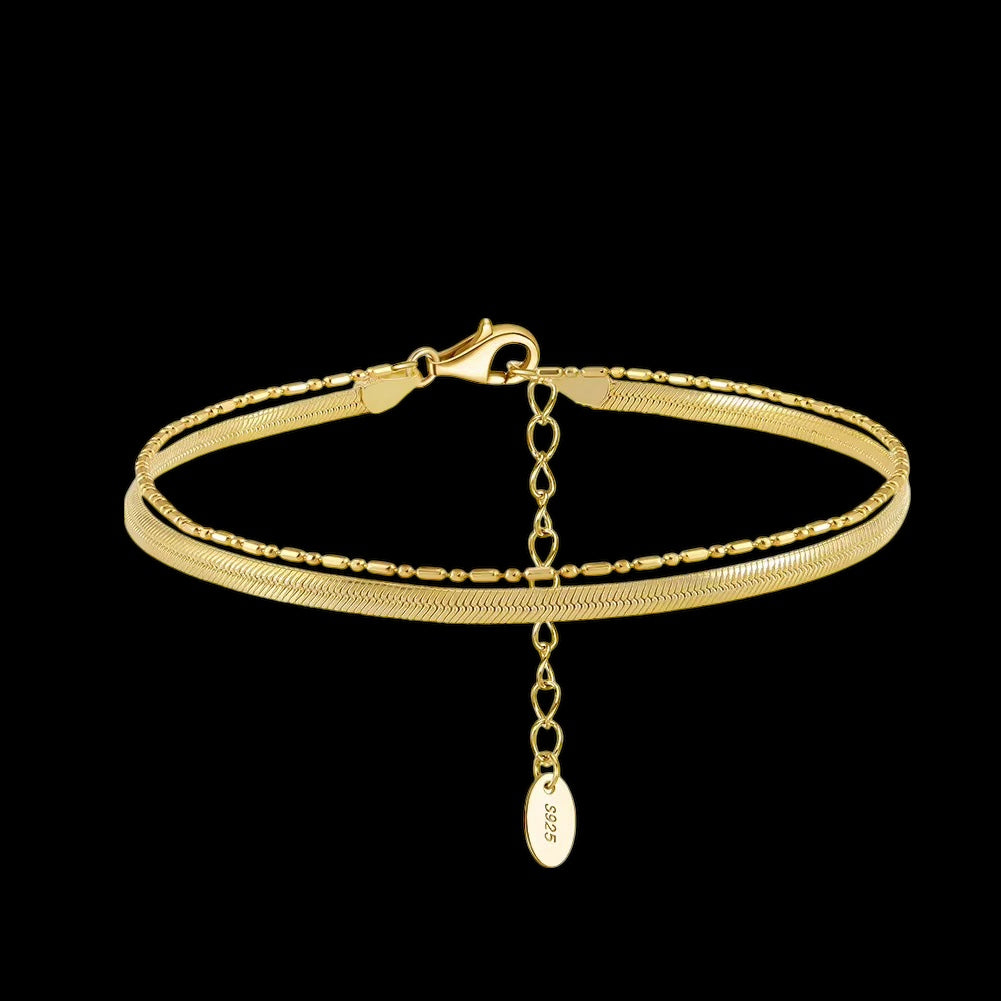 Bracelet Snake Plat à Billes & Barre En Argent S925 - Solitaire