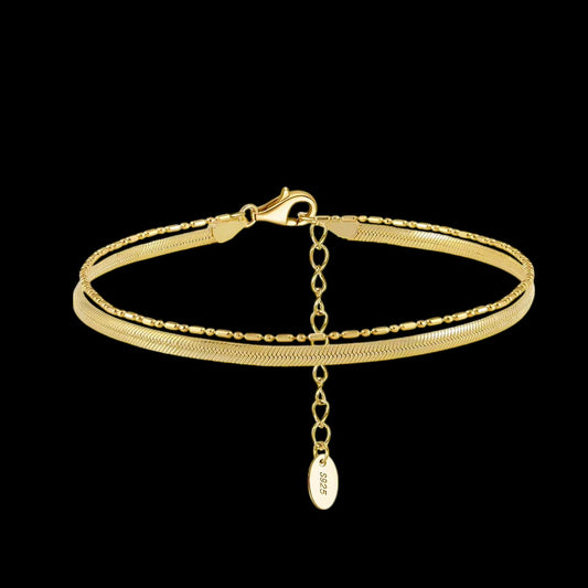 Bracelet Snake Plat à Billes & Barre En Argent S925 - Solitaire