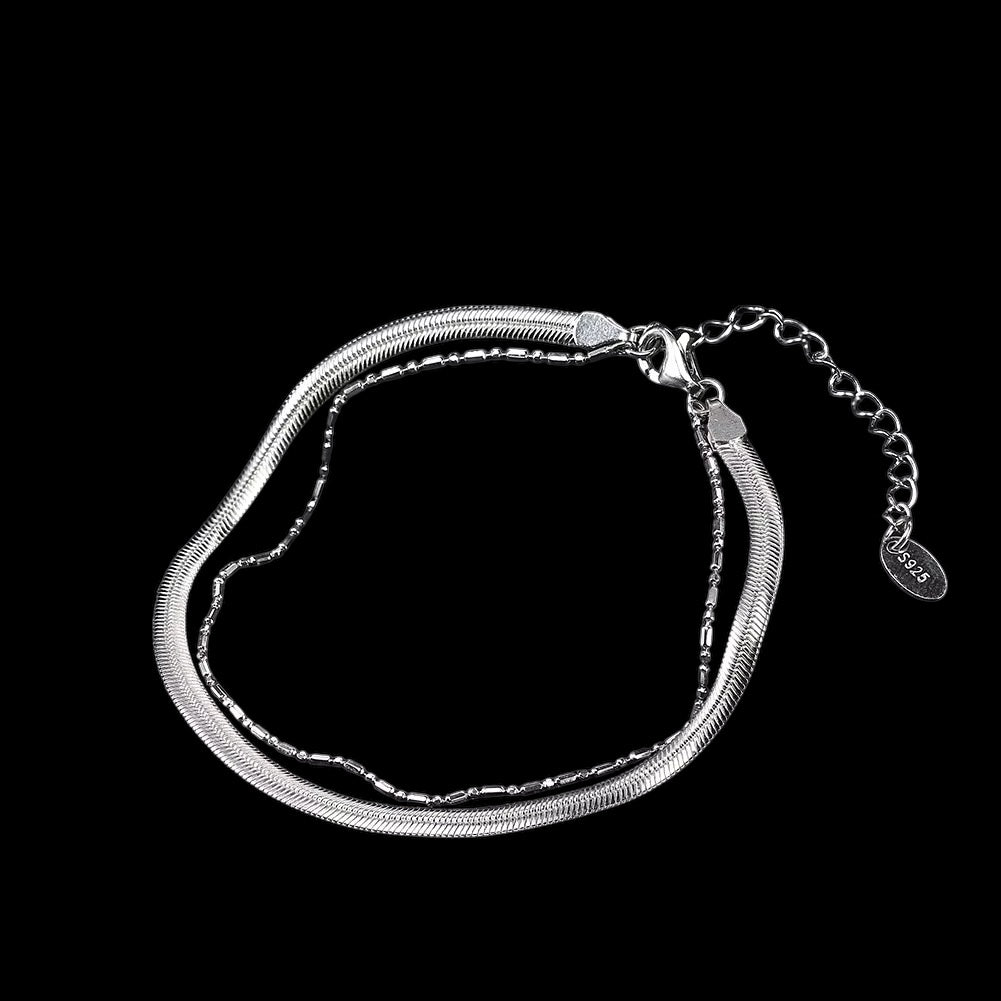 Bracelet Snake Plat à Billes & Barre En Argent S925 - Solitaire