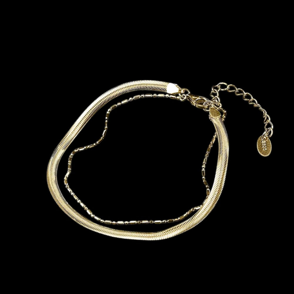 Bracelet Snake Plat à Billes & Barre En Argent S925 - Solitaire