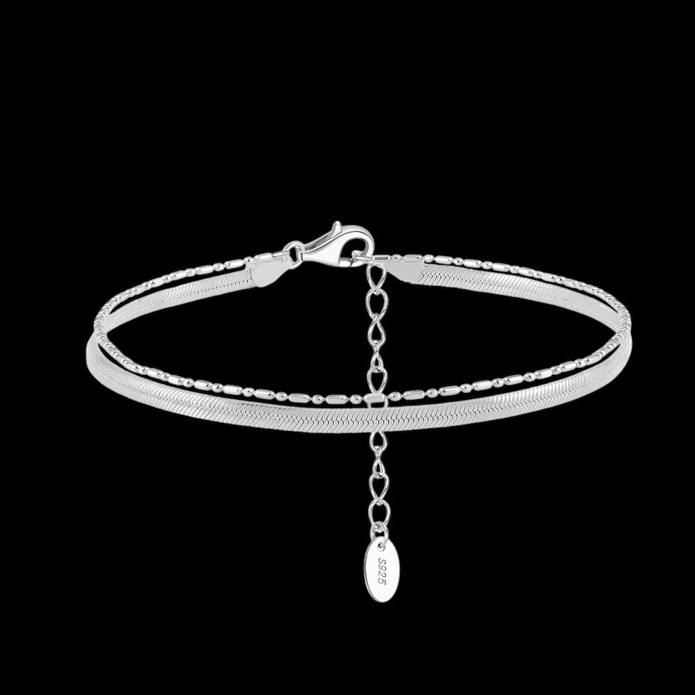 Bracelet Snake Plat à Billes & Barre En Argent S925 - Solitaire