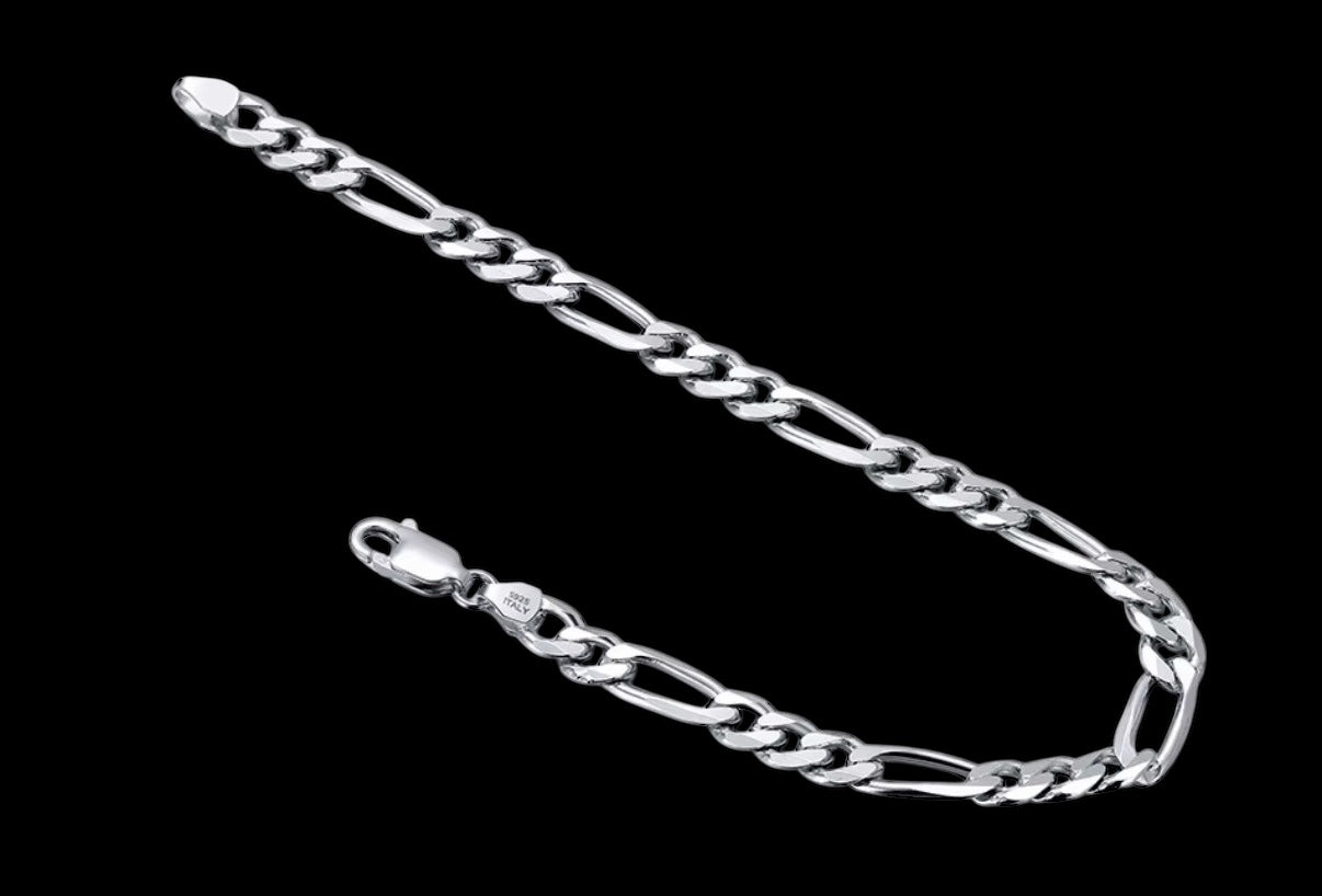 Bracelet Figaro Diamond Cut En Argent S925 - Solitaire