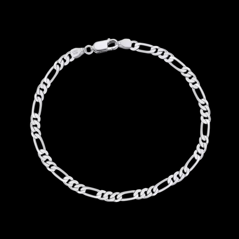 Bracelet Figaro Diamond Cut En Argent S925 - Solitaire
