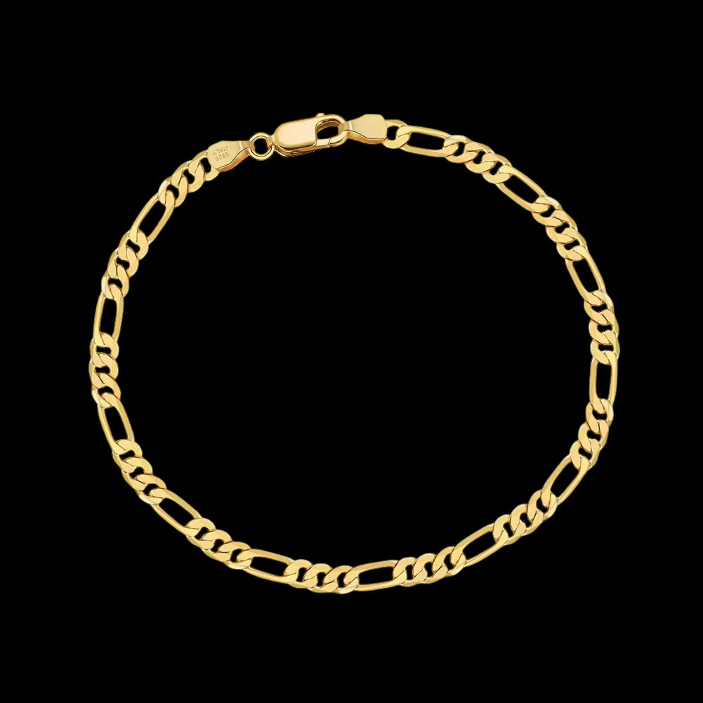 Bracelet Figaro Diamond Cut En Argent S925 - Solitaire