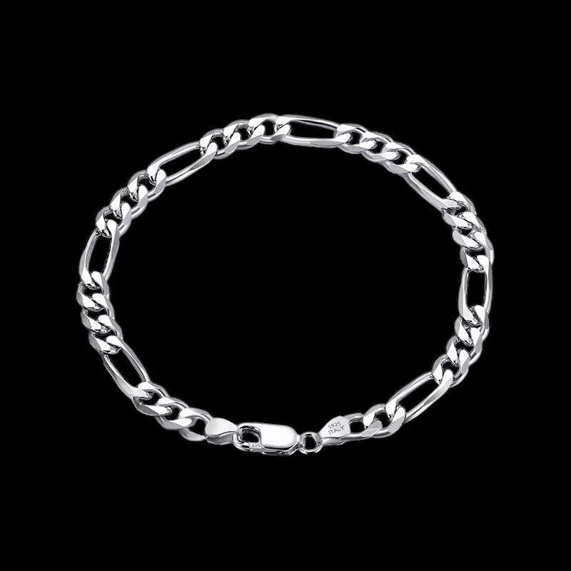 Bracelet Figaro Diamond Cut En Argent S925 - Solitaire