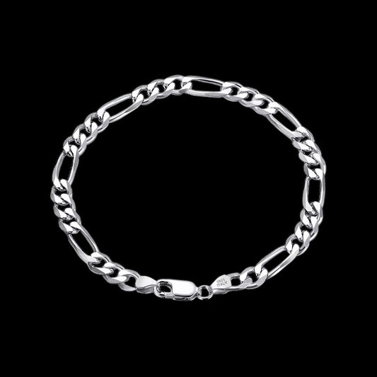 Bracelet Figaro Diamond Cut En Argent S925 - Solitaire