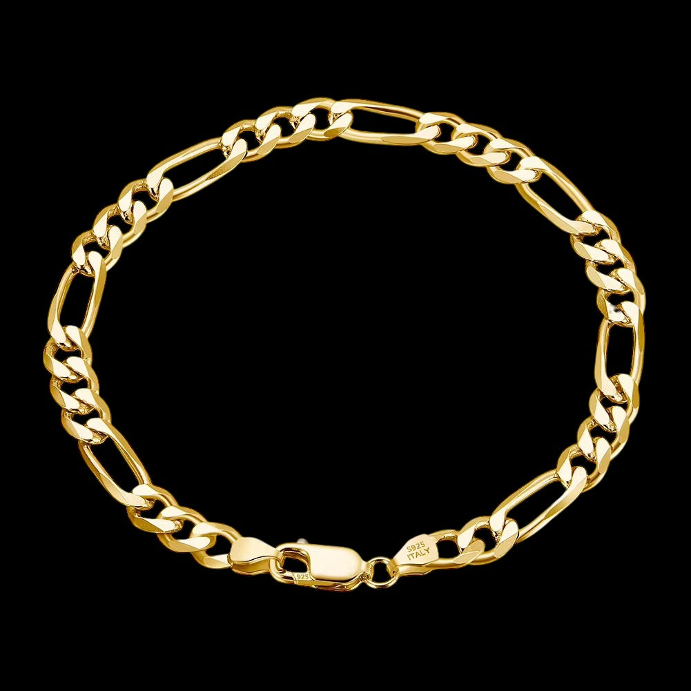 Bracelet Figaro Diamond Cut En Argent S925 - Solitaire