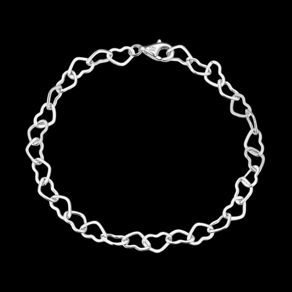 Bracelet Rolo Heart Link En Argent S925 - Solitaire