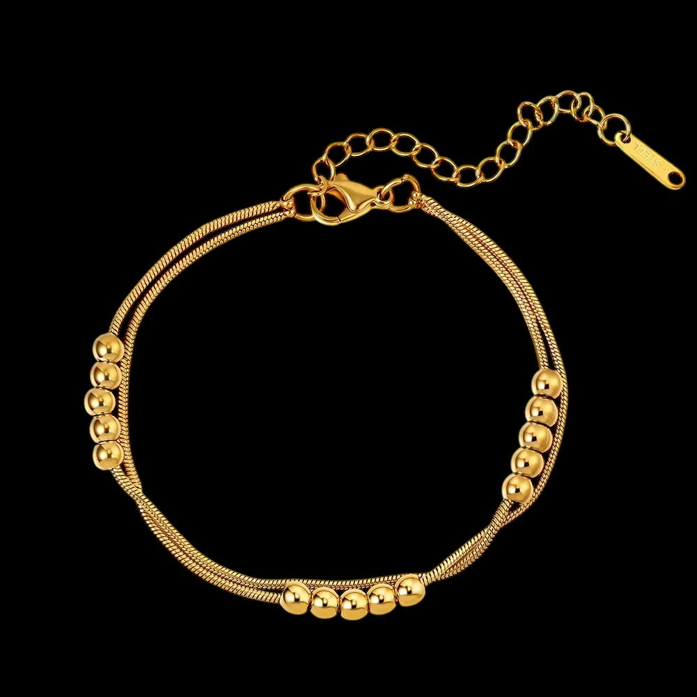 Bracelet Maille Snake Perlée En Acier Inoxydable - Solitaire
