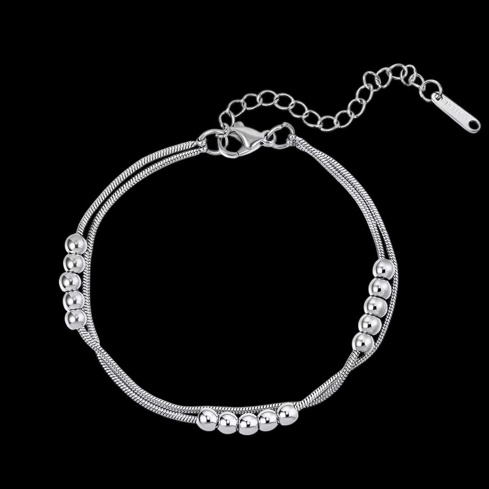 Bracelet Maille Snake Perlée En Acier Inoxydable - Solitaire