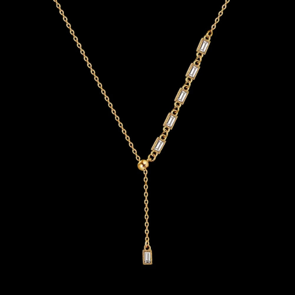 Collier Lariat Baguette Cut En Acier Inoxydable - Solitaire