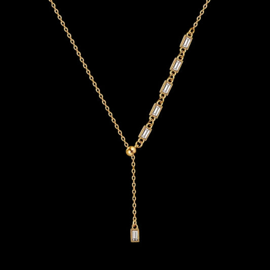 Collier Lariat Baguette Cut En Acier Inoxydable - Solitaire