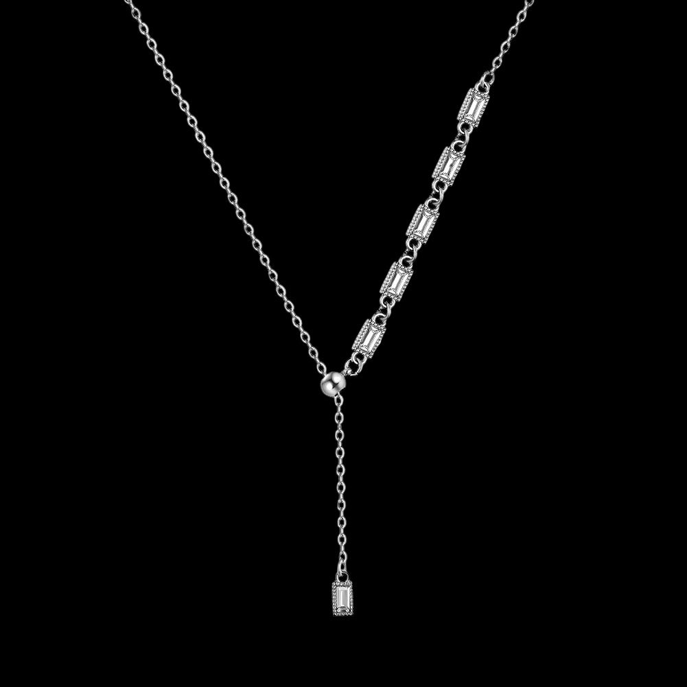 Collier Lariat Baguette Cut En Acier Inoxydable - Solitaire