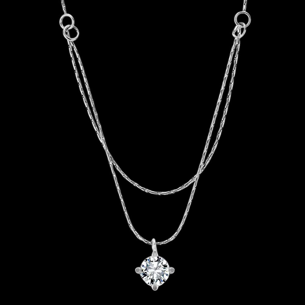 Chaîne Double Collier Solitaire En Acier Inoxydable - Solitaire